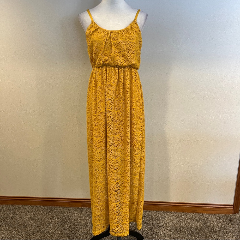 Bailey Blue Mustard‎ Yellow stretchy lace Maxi Dress size small